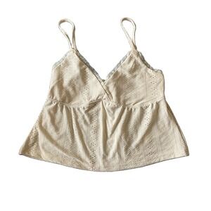 Butter Yellow Eyelet Lace Babydoll Cami Tank Top Boho Cottagecore Women's Medium